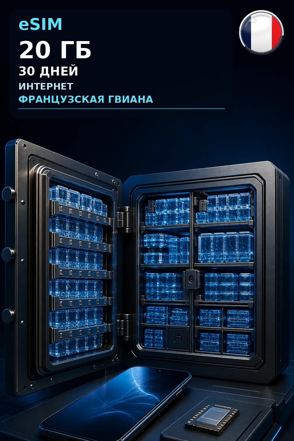 eSIM Французская Гвиана — 20 ГБ, 30 дней — интернет