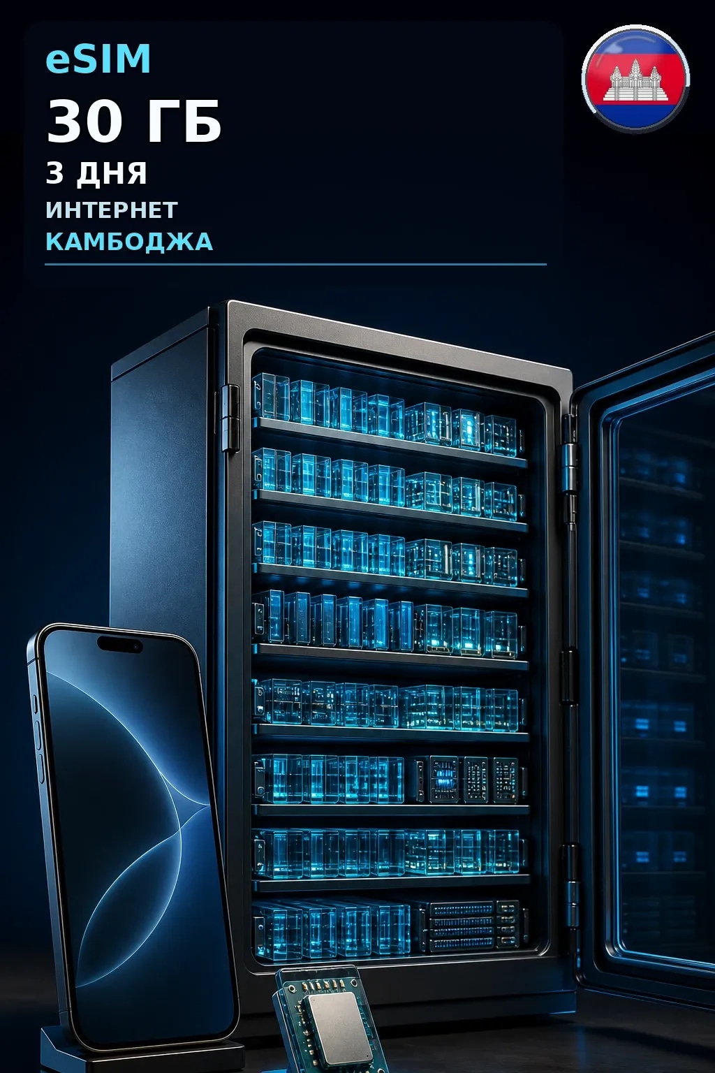 eSIM Камбоджа — 30 ГБ, 3 дня — интернет
