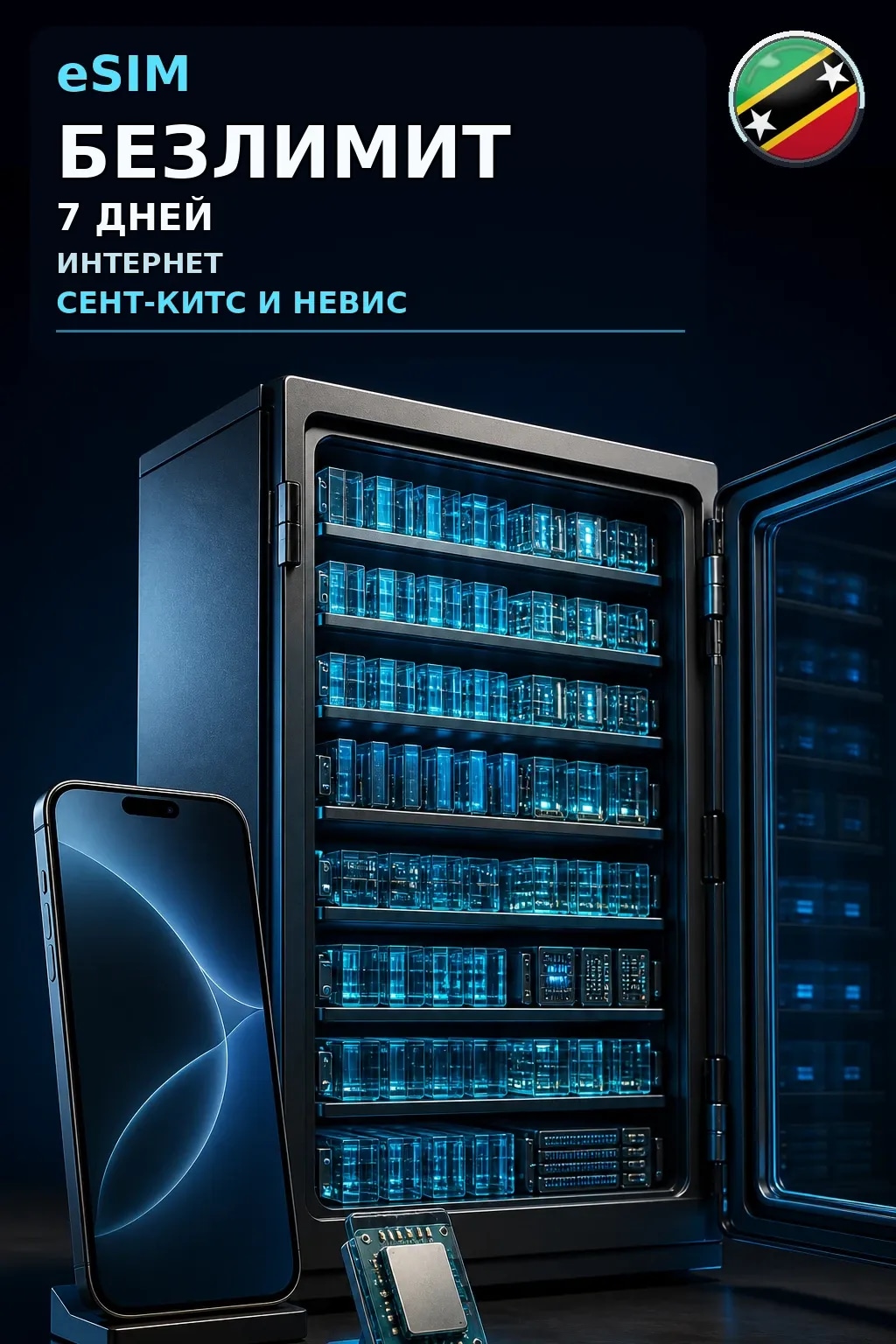 eSIM Сент-Китс и Невис — БЕЗЛИМИТ, 7 дней — интернет