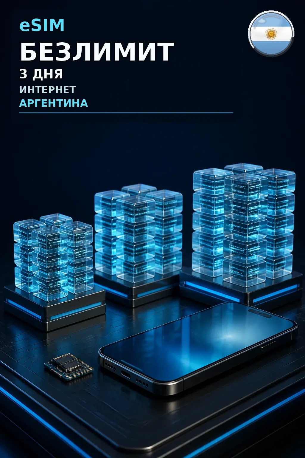 eSIM Аргентина — БЕЗЛИМИТ, 3 дня — интернет
