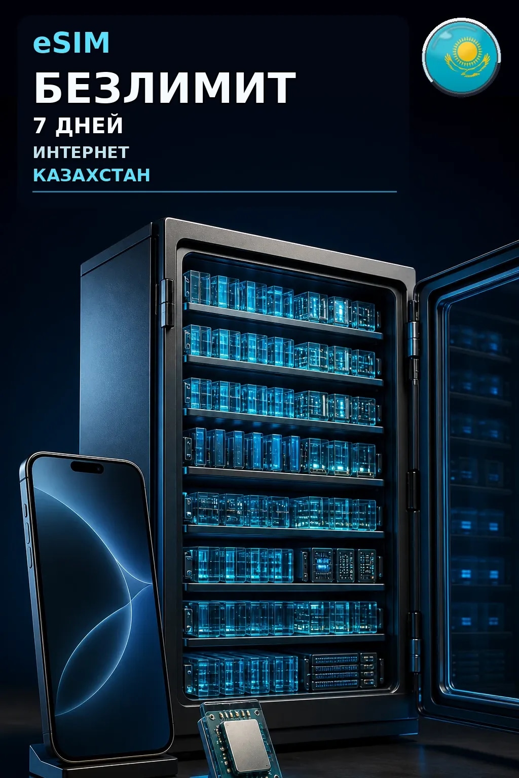 eSIM Казахстан — БЕЗЛИМИТ, 7 дней — интернет