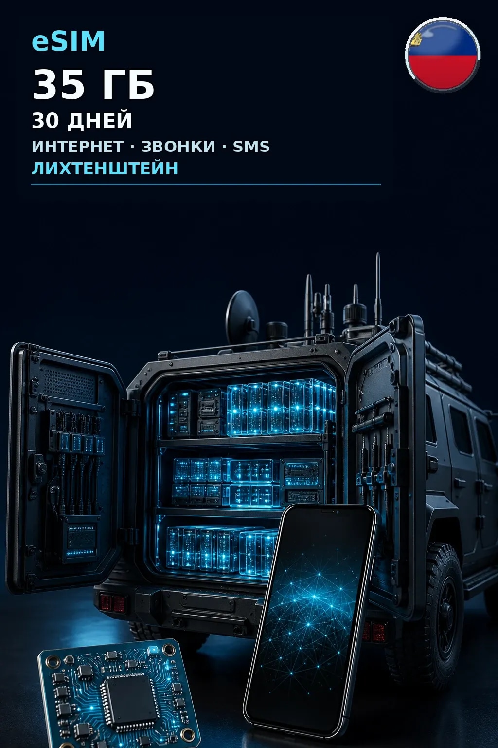 eSIM Лихтенштейн — 35 ГБ, 30 дней — интернет, звонки и SMS