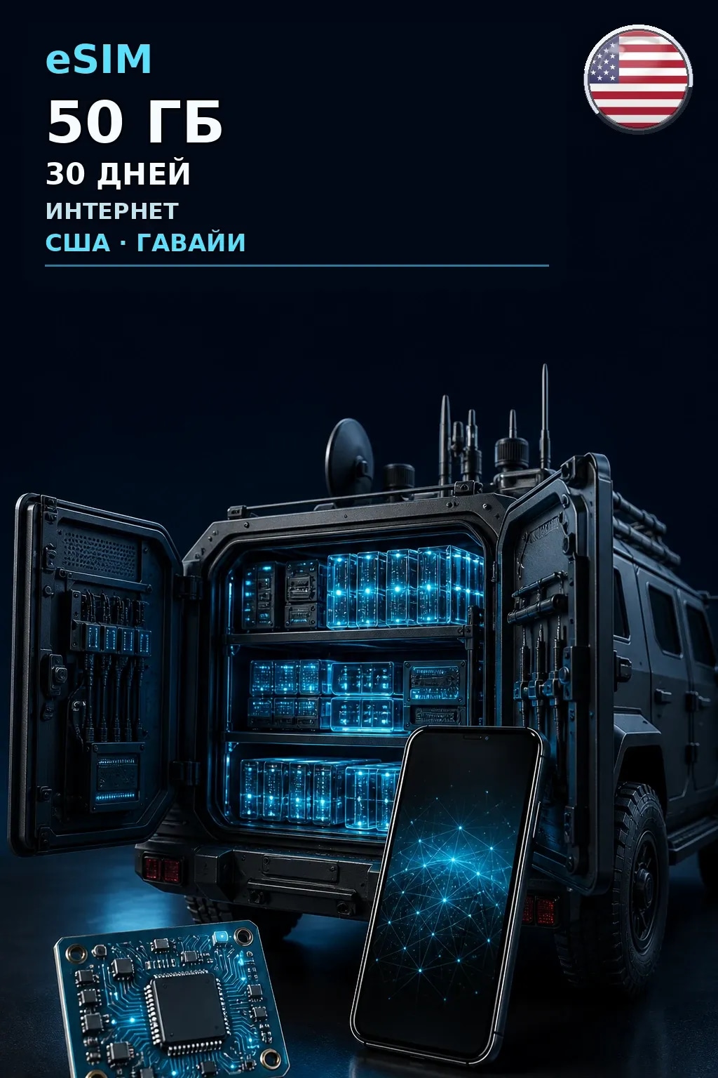 eSIM США · Гавайи — 50 ГБ, 30 дней — интернет