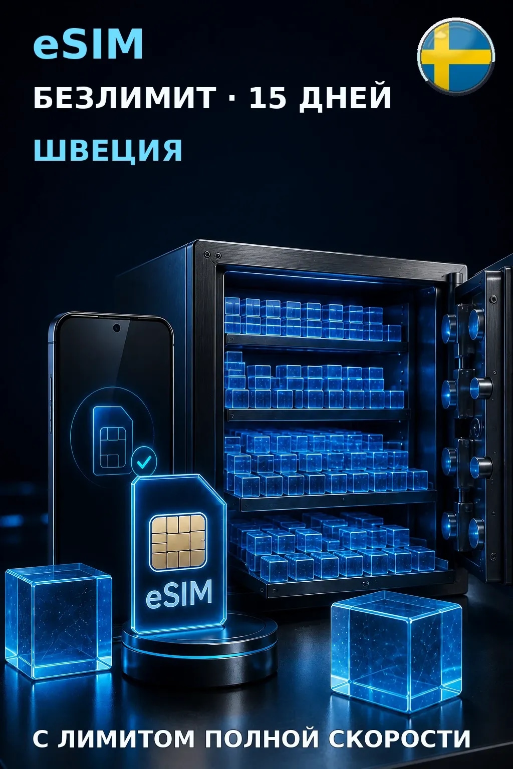 eSIM Швеция — БЕЗЛИМИТ, 15 дней — интернет