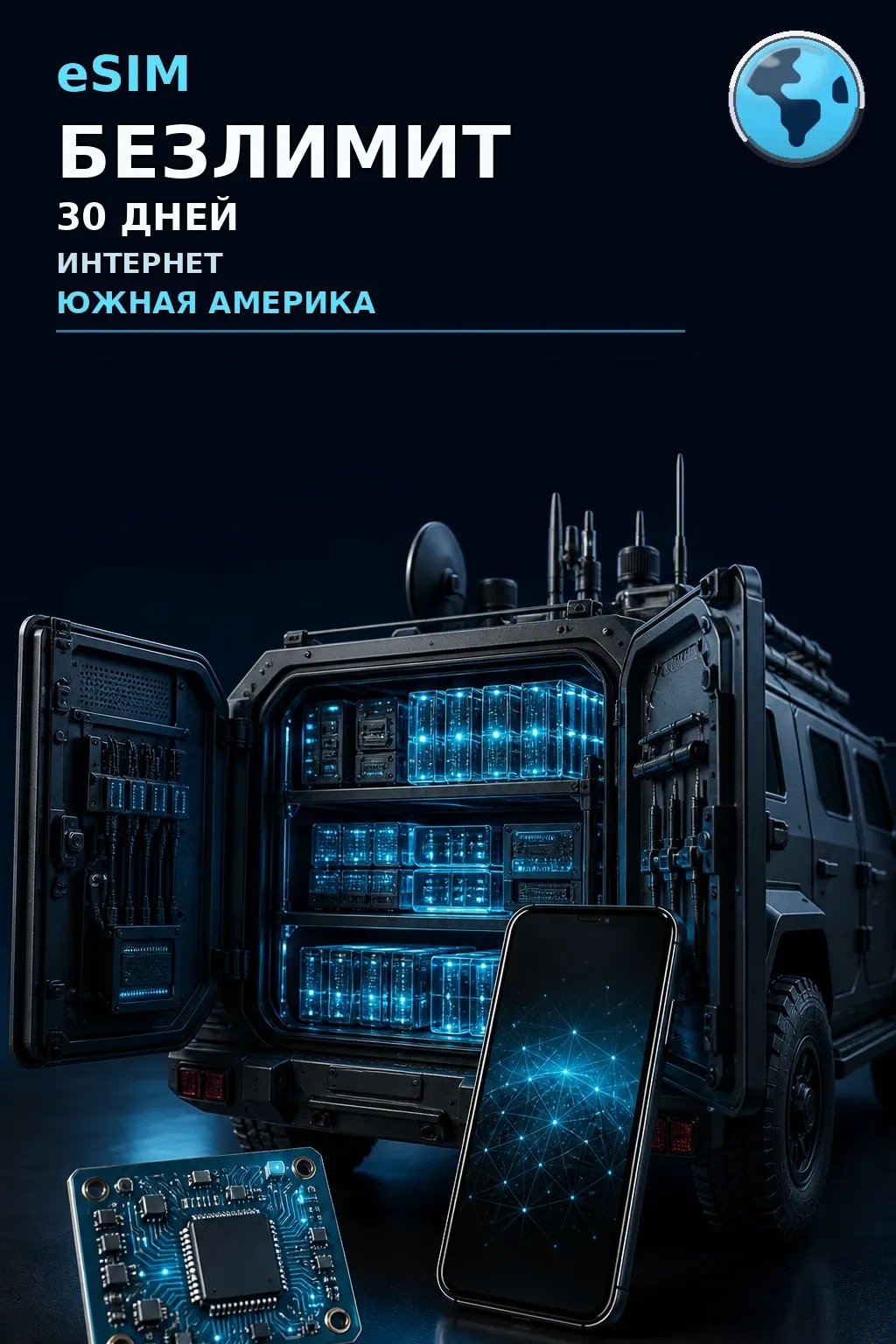 eSIM Южная Америка — БЕЗЛИМИТ, 30 дней — интернет