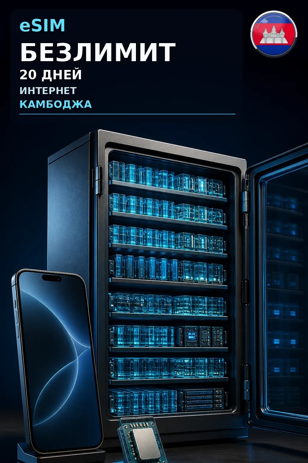 eSIM Камбоджа — БЕЗЛИМИТ, 20 дней — интернет