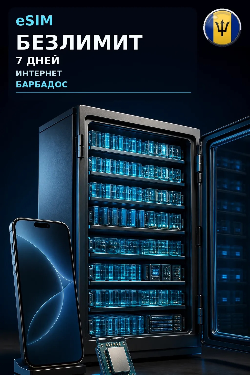 eSIM Барбадос — БЕЗЛИМИТ, 7 дней — интернет