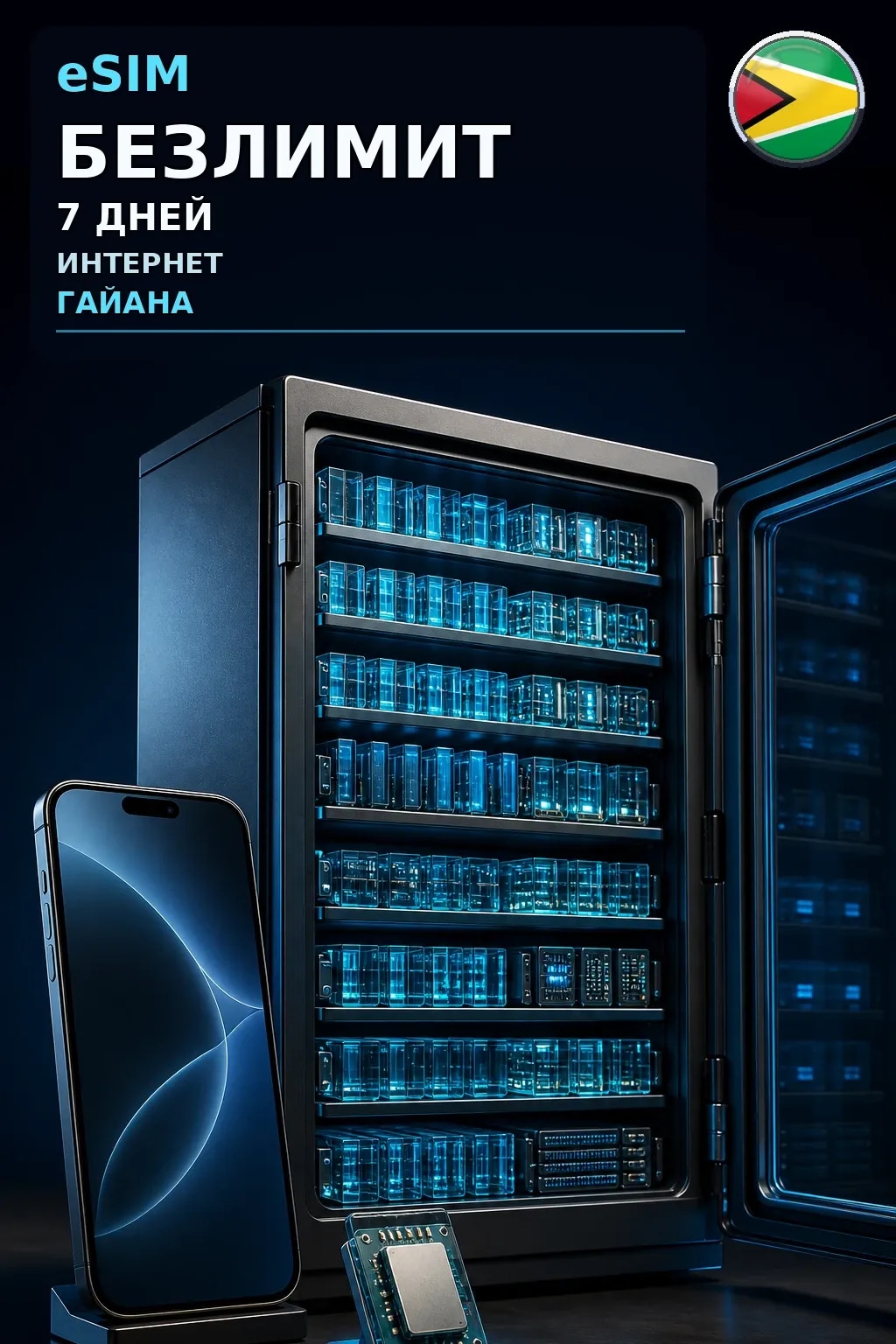 eSIM Гайана — БЕЗЛИМИТ, 7 дней — интернет