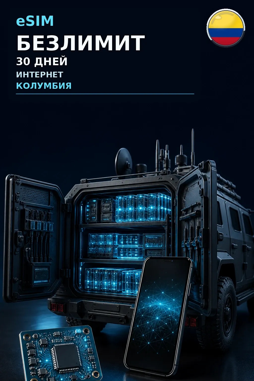 eSIM Колумбия — БЕЗЛИМИТ, 30 дней — интернет
