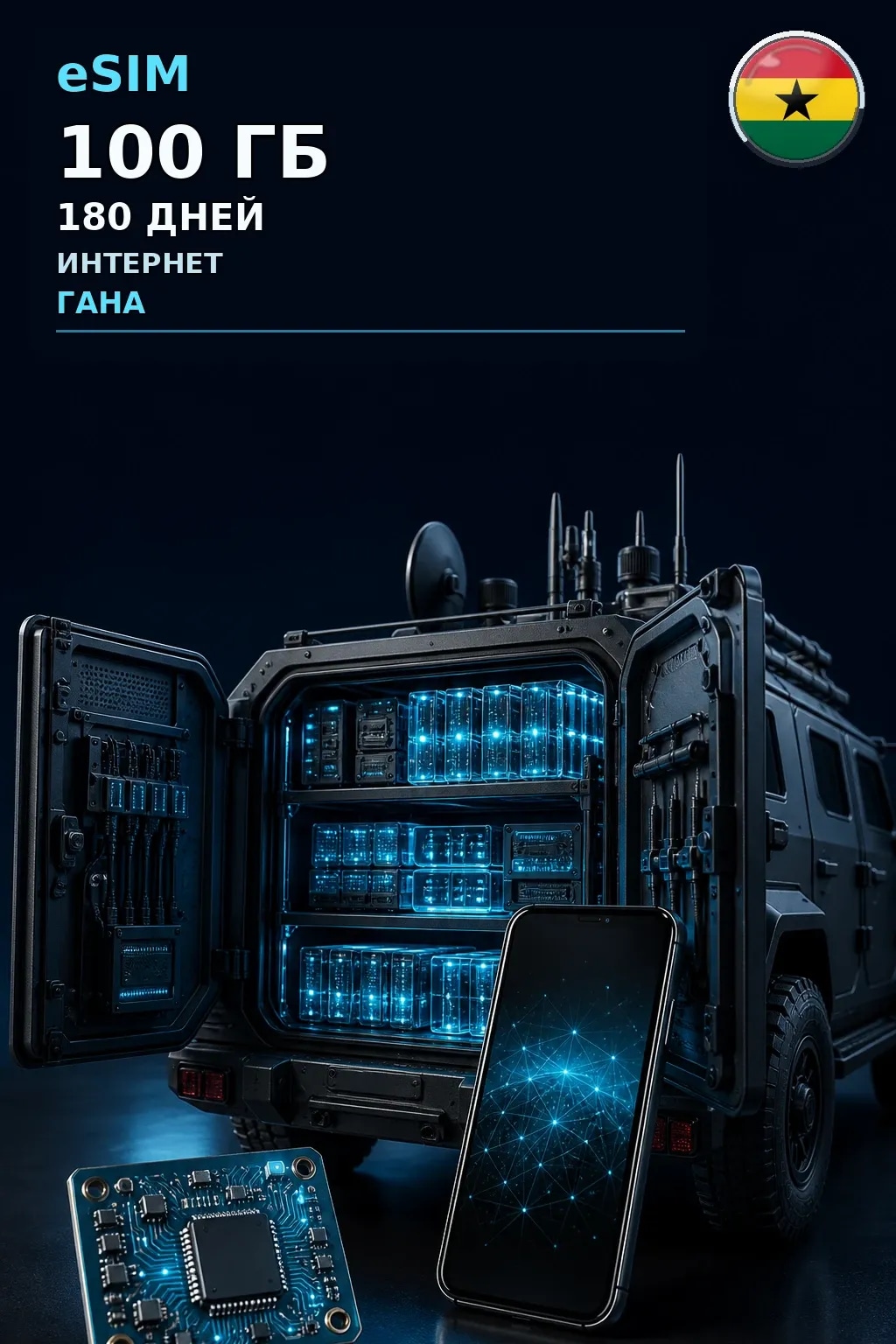 eSIM Гана — 100 ГБ, 180 дней — интернет