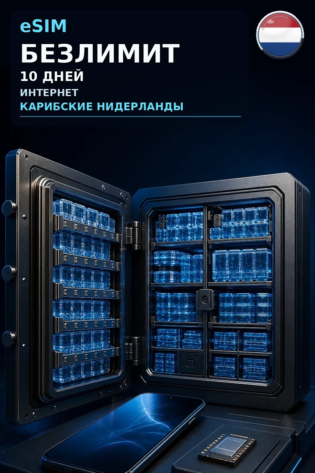 eSIM Карибские Нидерланды — БЕЗЛИМИТ, 10 дней — интернет