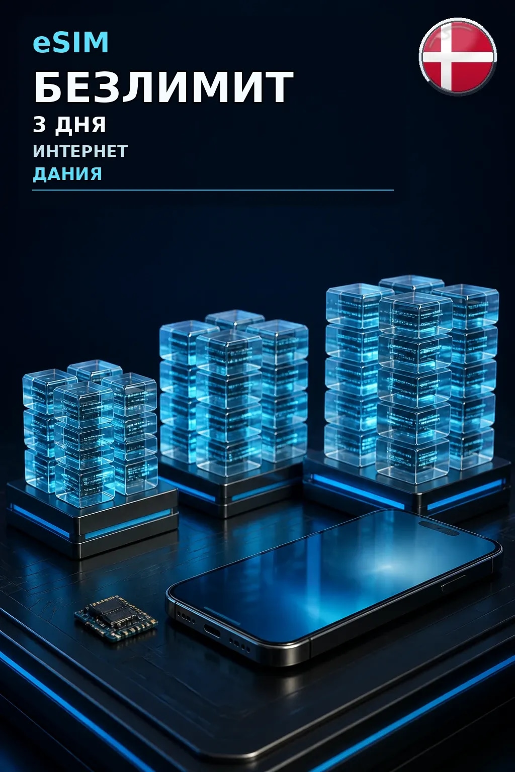 eSIM Дания — БЕЗЛИМИТ, 3 дня — интернет