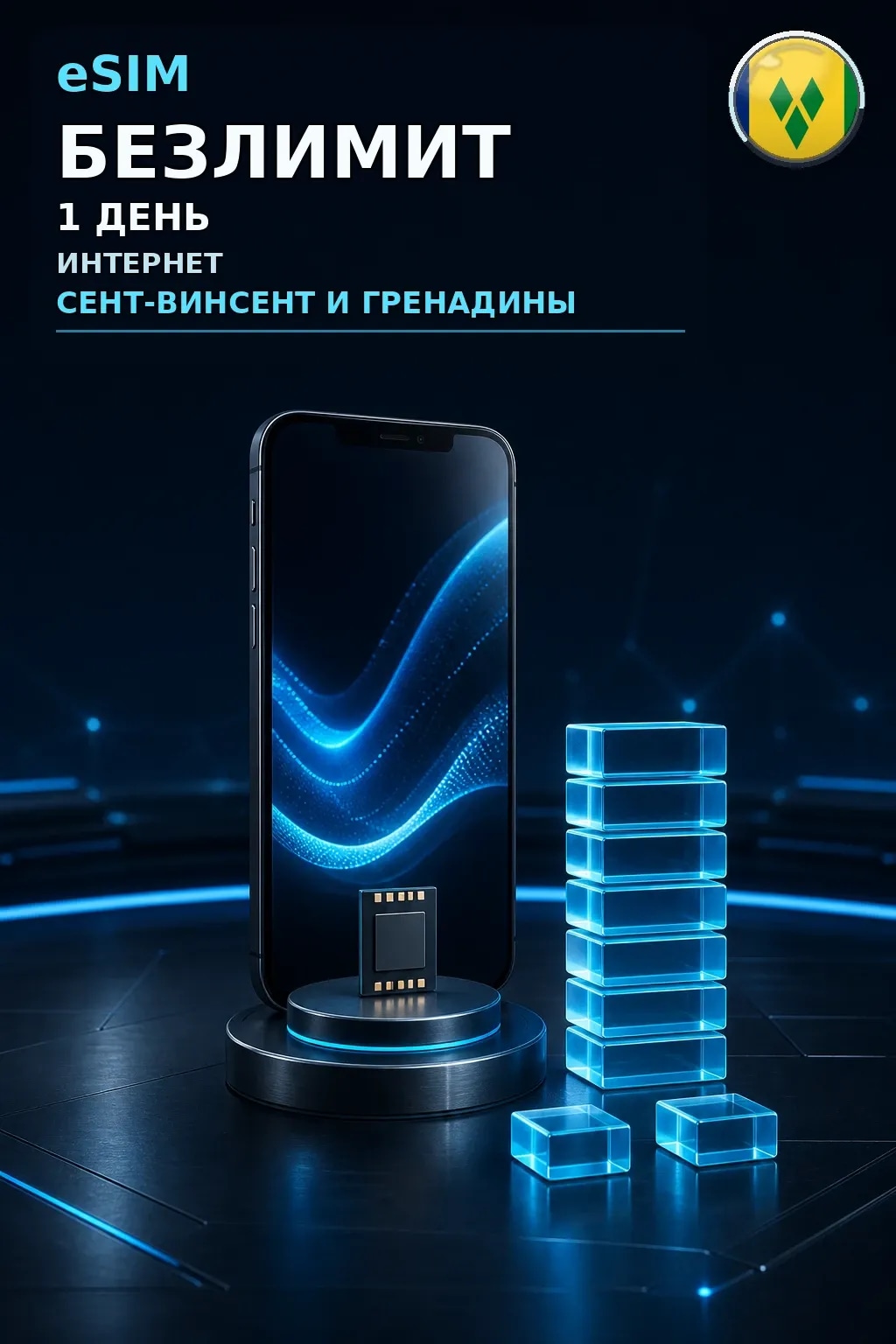 eSIM Сент-Винсент и Гренадины — БЕЗЛИМИТ, 1 день — интернет