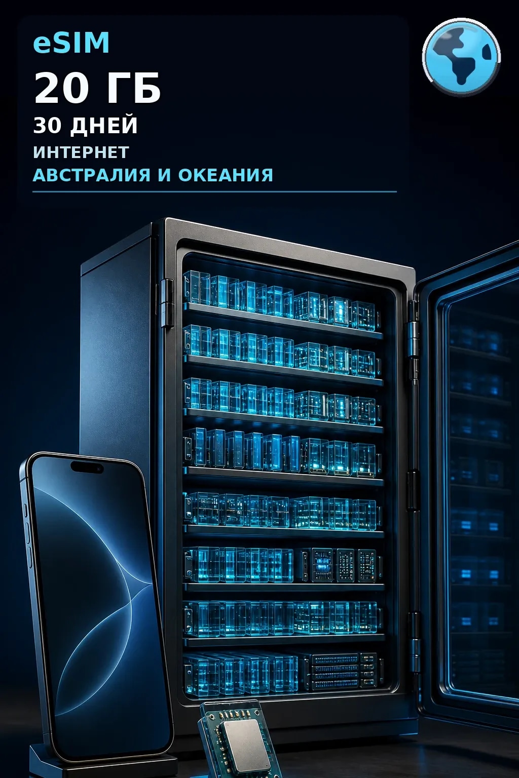eSIM Австралия и Океания — 20 ГБ, 30 дней — интернет