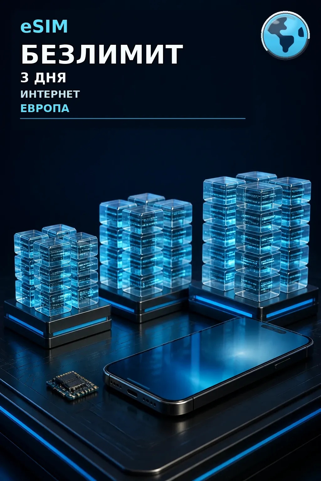 eSIM Европа — БЕЗЛИМИТ, 3 дня — интернет