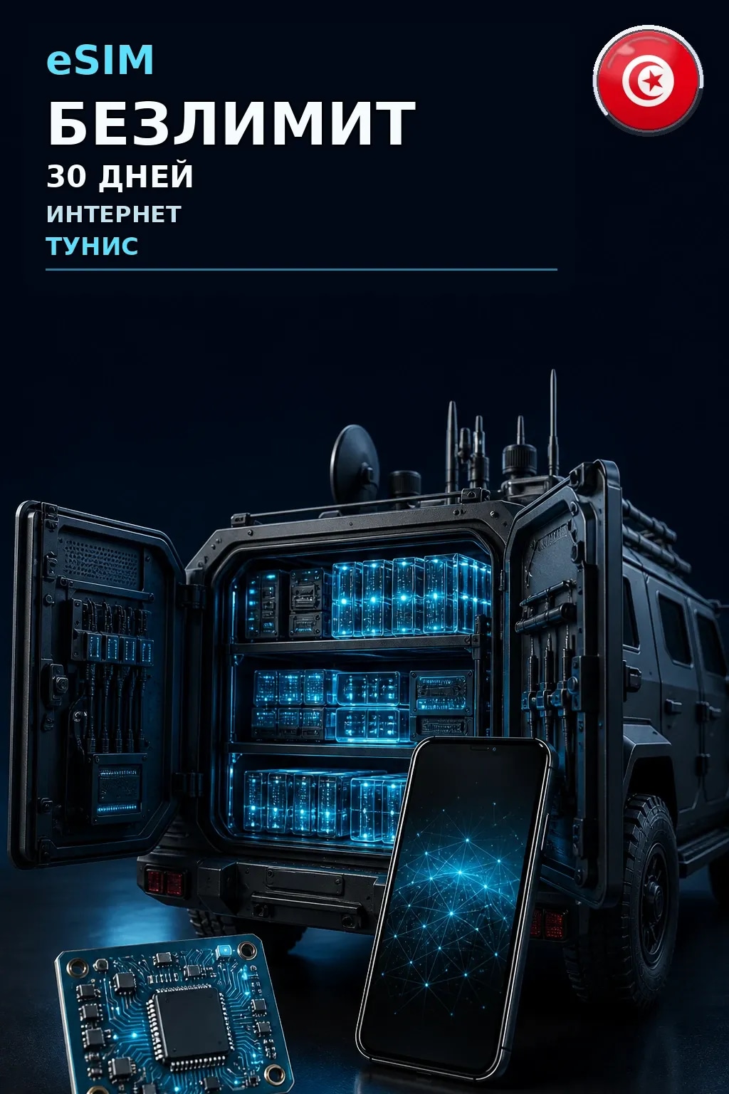 eSIM Тунис — БЕЗЛИМИТ, 30 дней — интернет