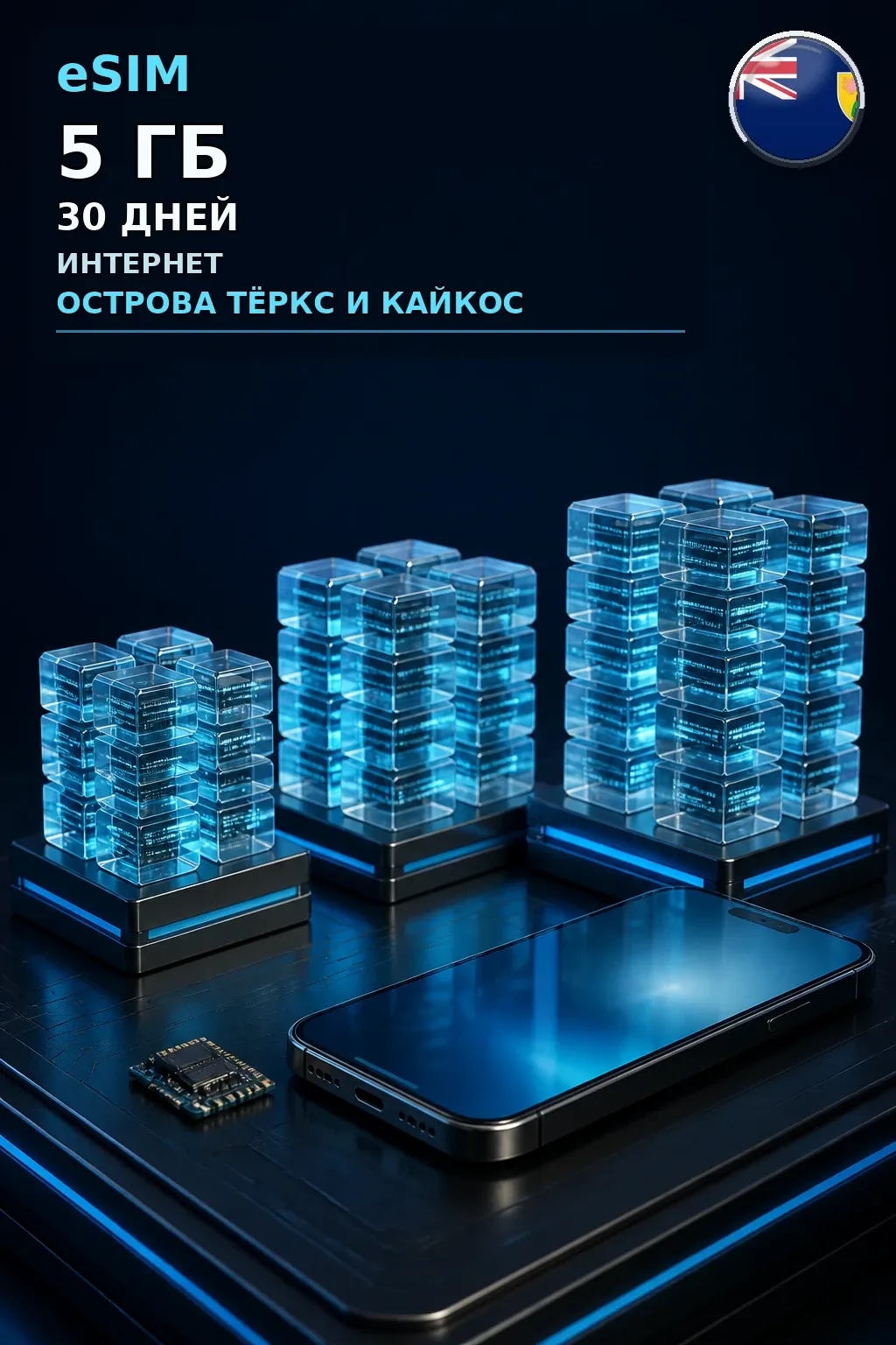 eSIM Острова Тёркс и Кайкос — 5 ГБ, 30 дней — интернет