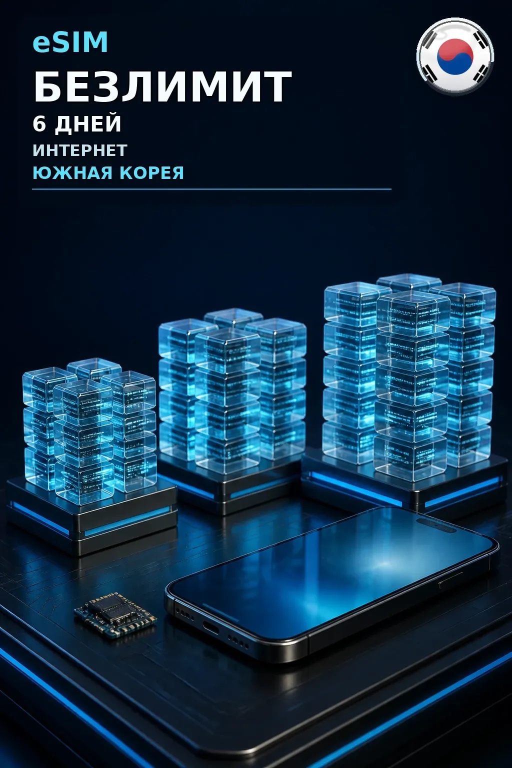 eSIM Южная Корея — БЕЗЛИМИТ, 6 дней — интернет