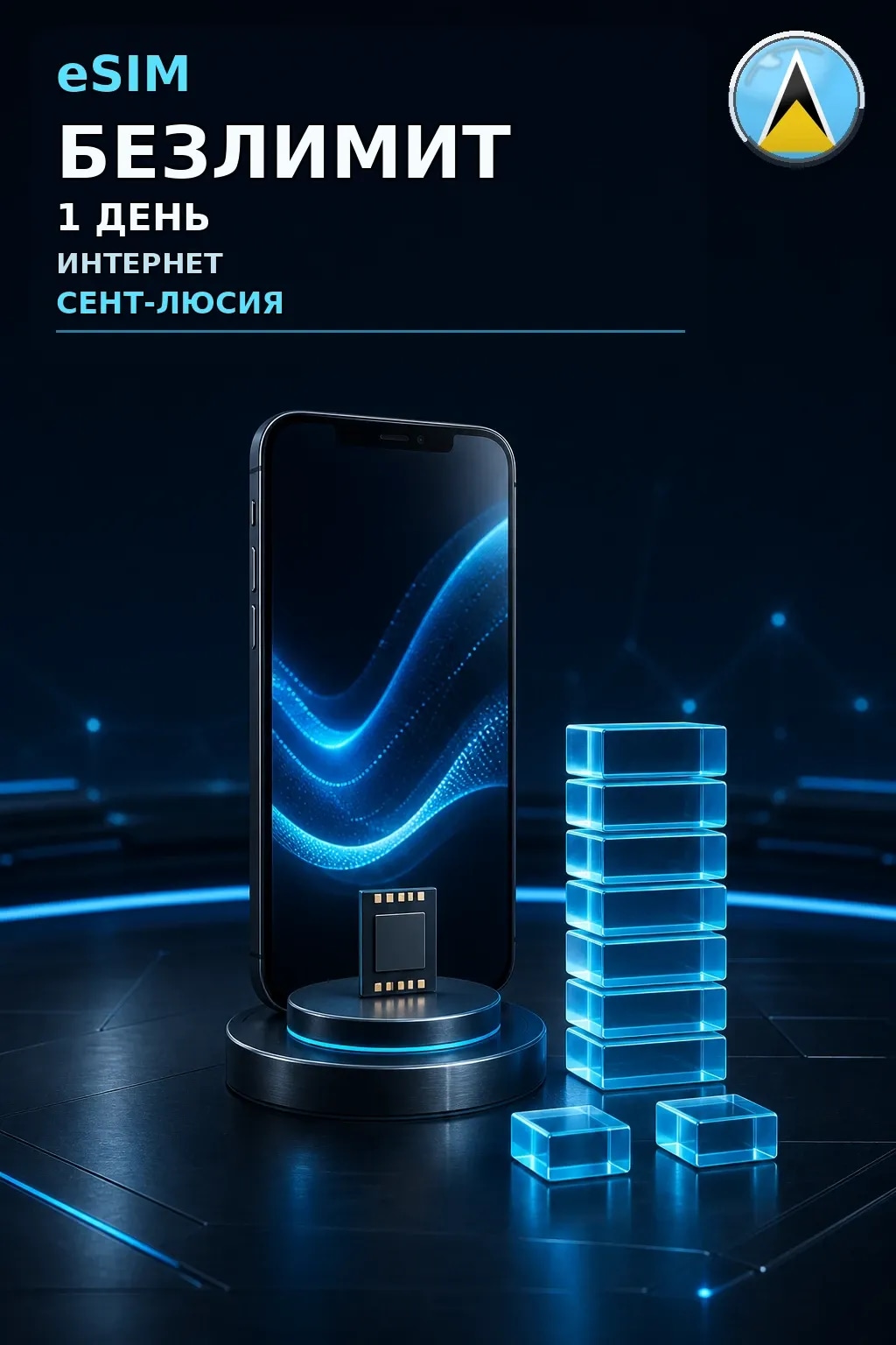 eSIM Сент-Люсия — БЕЗЛИМИТ, 1 день — интернет