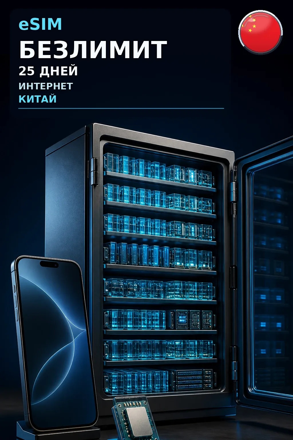 eSIM Китай — БЕЗЛИМИТ, 25 дней — интернет