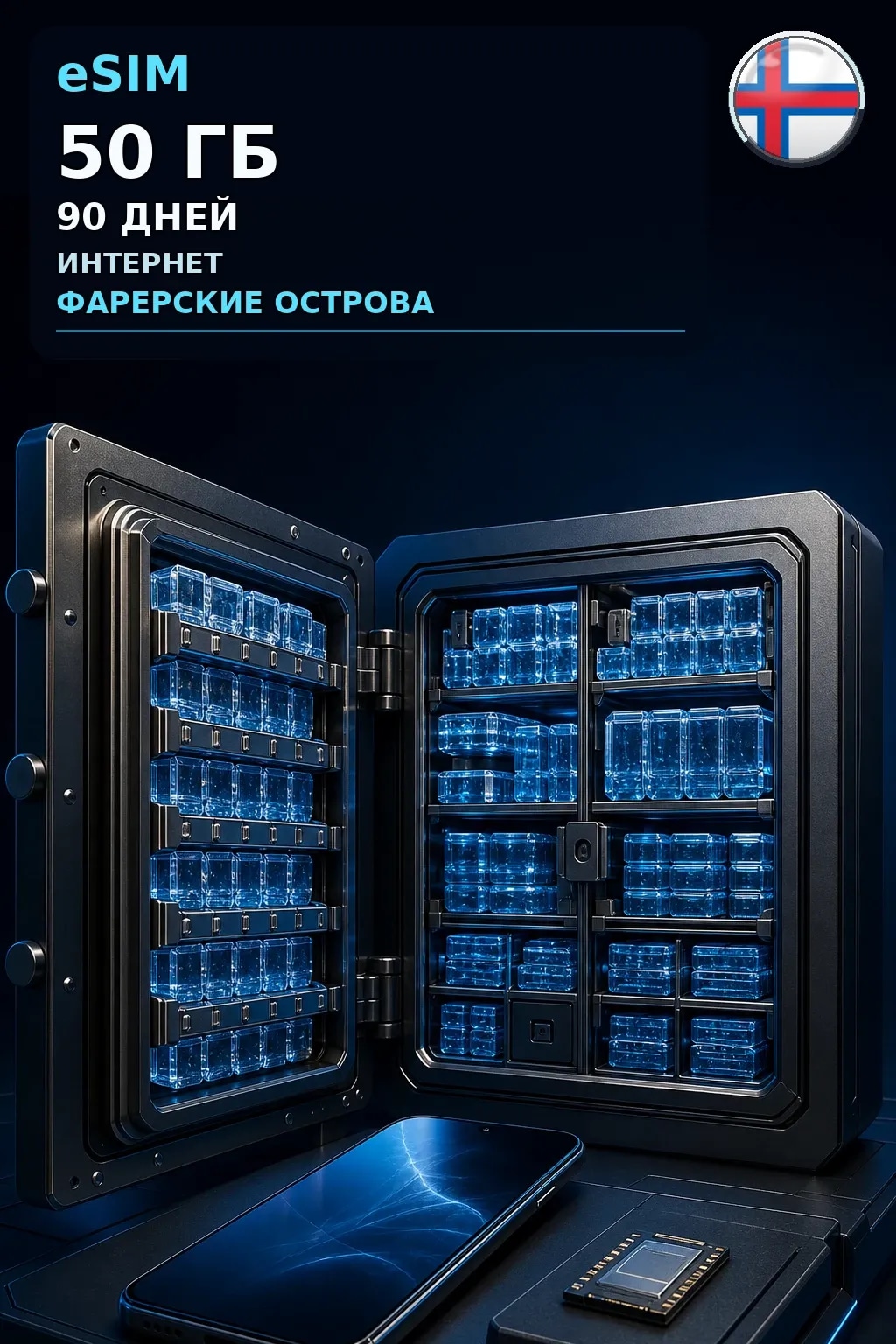 eSIM Фарерские Острова — 50 ГБ, 90 дней — интернет